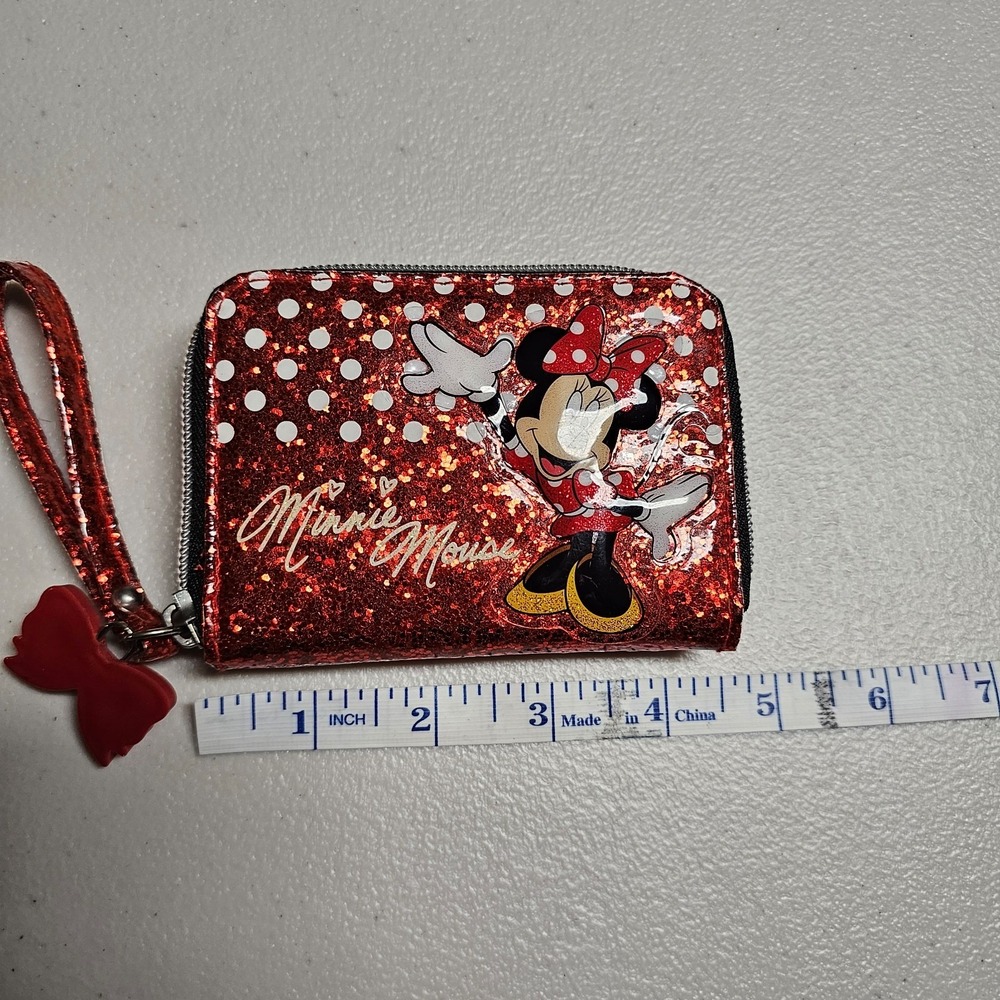 Disney Minnie Mouse Red‎ Glitter Polka Dot Zip Around Wristlet Wallet Hong Kong - Picture 9 of 10